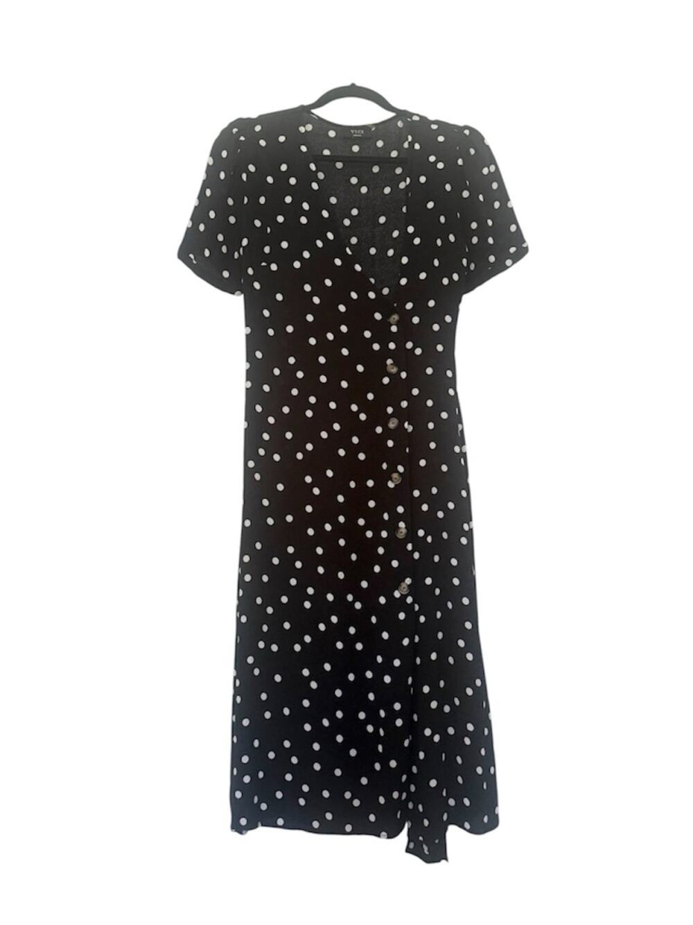 VICI Black & White Polka Dot Faux Wrap Dress Midi Dress Size Small